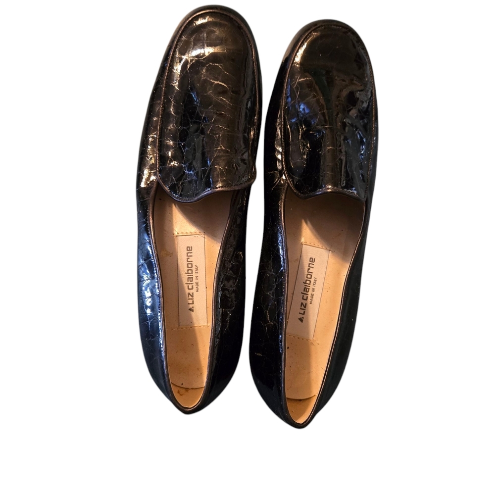 Liz Claiborne Womens Black Alligator Patten Leather Loafers Size 8.5M